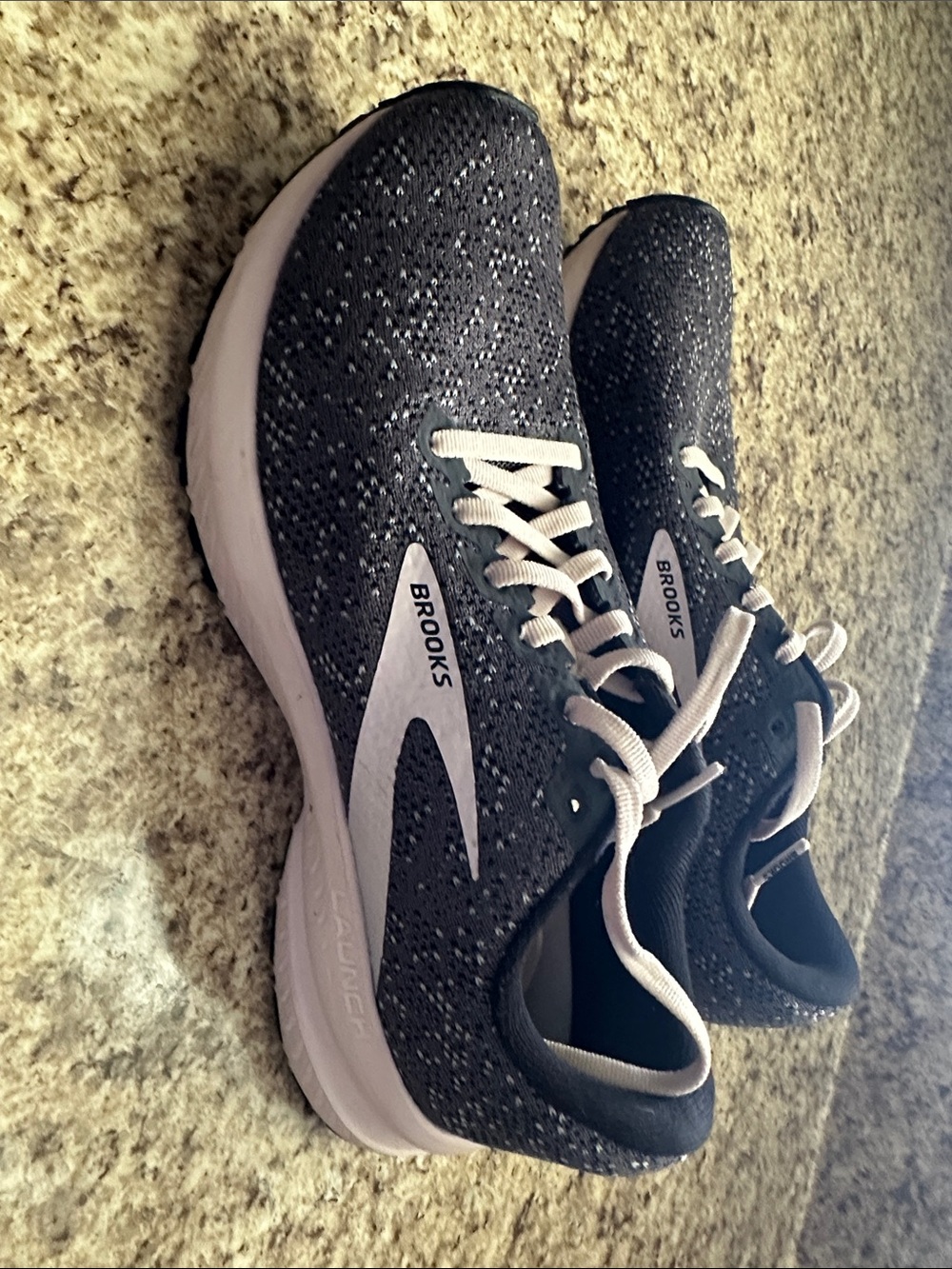 Brooks Black and White Speckled Knit Running Sneakers
